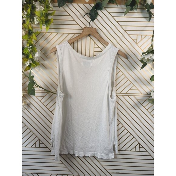Current Elliott Women's White Distressed Tank Top Tee T Shirt muscle tank Sz 4 - Picture 6 of 6